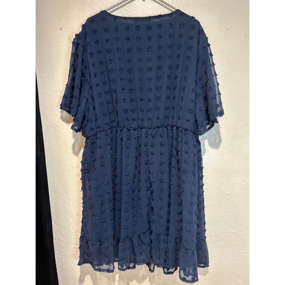 Kelunmai Navy Blue Swiss Dot V-Neck Mini Dress Plus Size 24 Short Flutter Sleeve - Picture 2 of 5